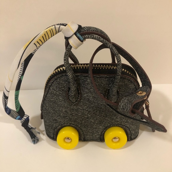 Adorable Mini Black Denim Bag Charm or Keychain on Wheels NWOT - Picture 2 of 4